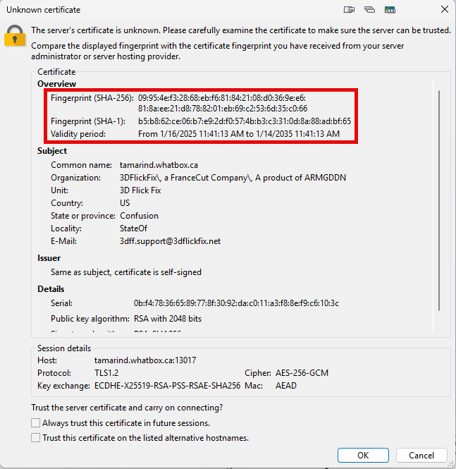 Unknown Certificate for Tamarind